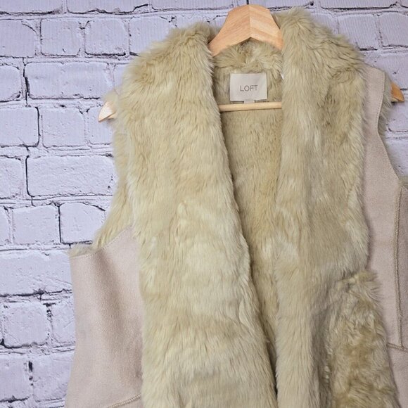 Loft Faux Leather Tan Cream Neutral Outerwear Shawl Cascade Open Vest Size M - Picture 5 of 12